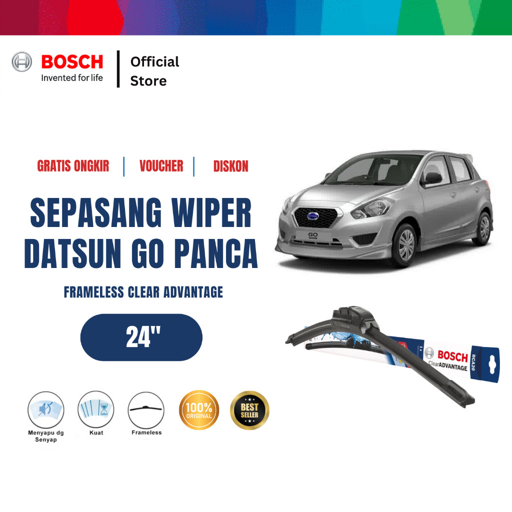 Bosch Pair of Front Wipers for Datsun Go Panca Frameless Clear Advantage Size 24 Inch Bca24 - 1 Pcs Harga 113,985 rupiah*Gratis Ongkir