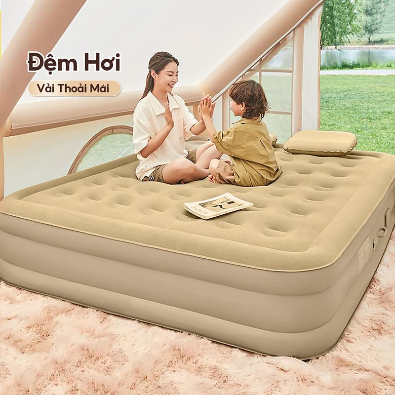 DECHOME Đệm Hơi Tự Bơm, Giường hơi đơn/đôi, Giường bơm hơi, kèm gối và bơm điện, độ dày 40cm, dùng ở nhà hoặc đi cắm trại