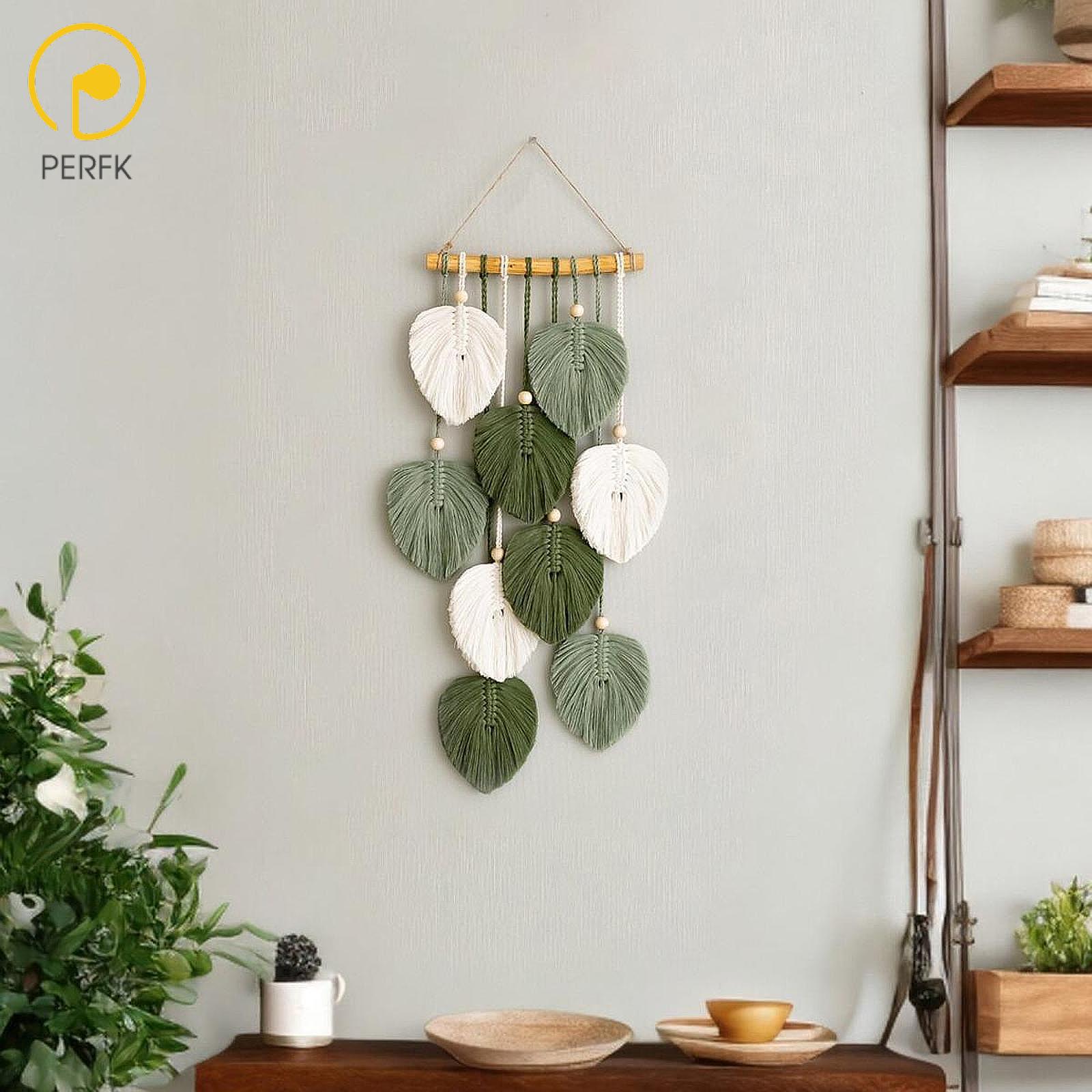 Perfk Macrame Wall Hanging Boho Tapestry Macrame Decoration Wall Decor Leaves Woven Tapestry for Bedroom Apartment ราคา 198 บาท*ส่งฟรี