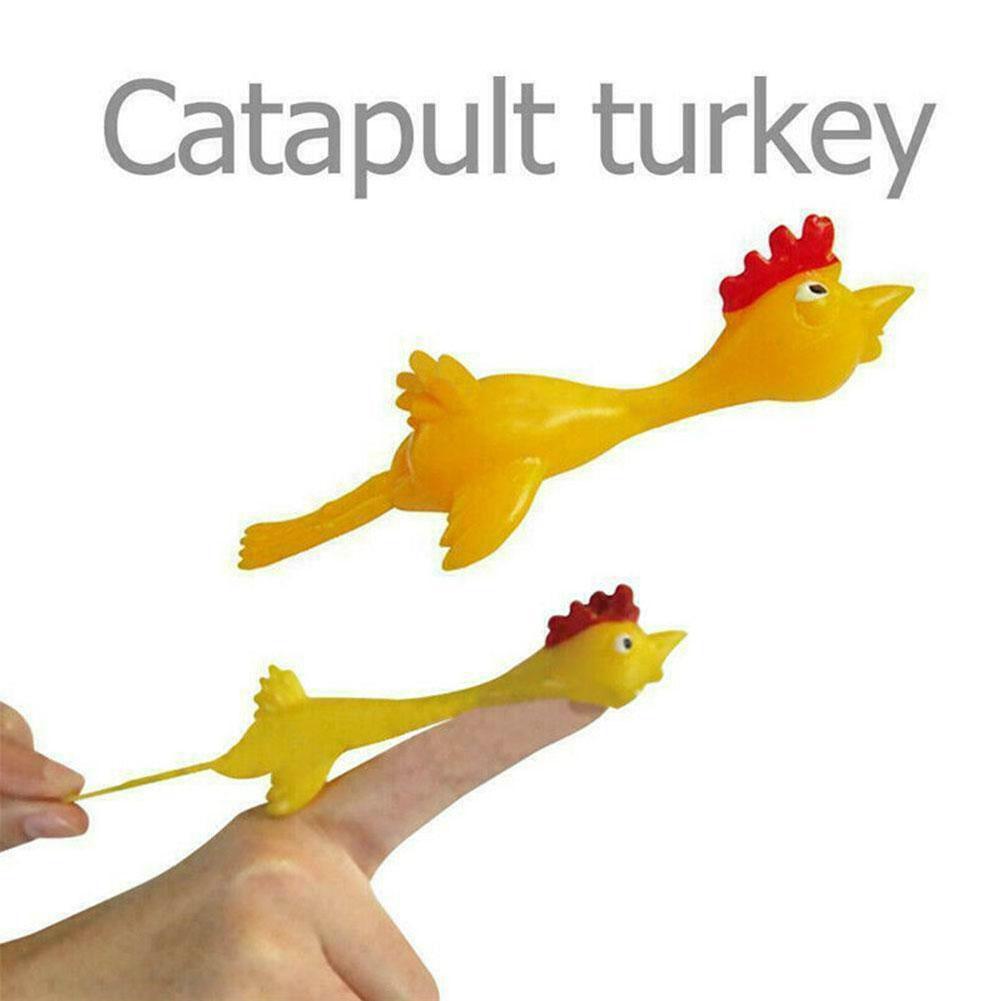 Sticky Flying Rubber Chicken Dinosaur Marine Animal Funny Catapult Stretchy Finger Turkey Toy H6Y9