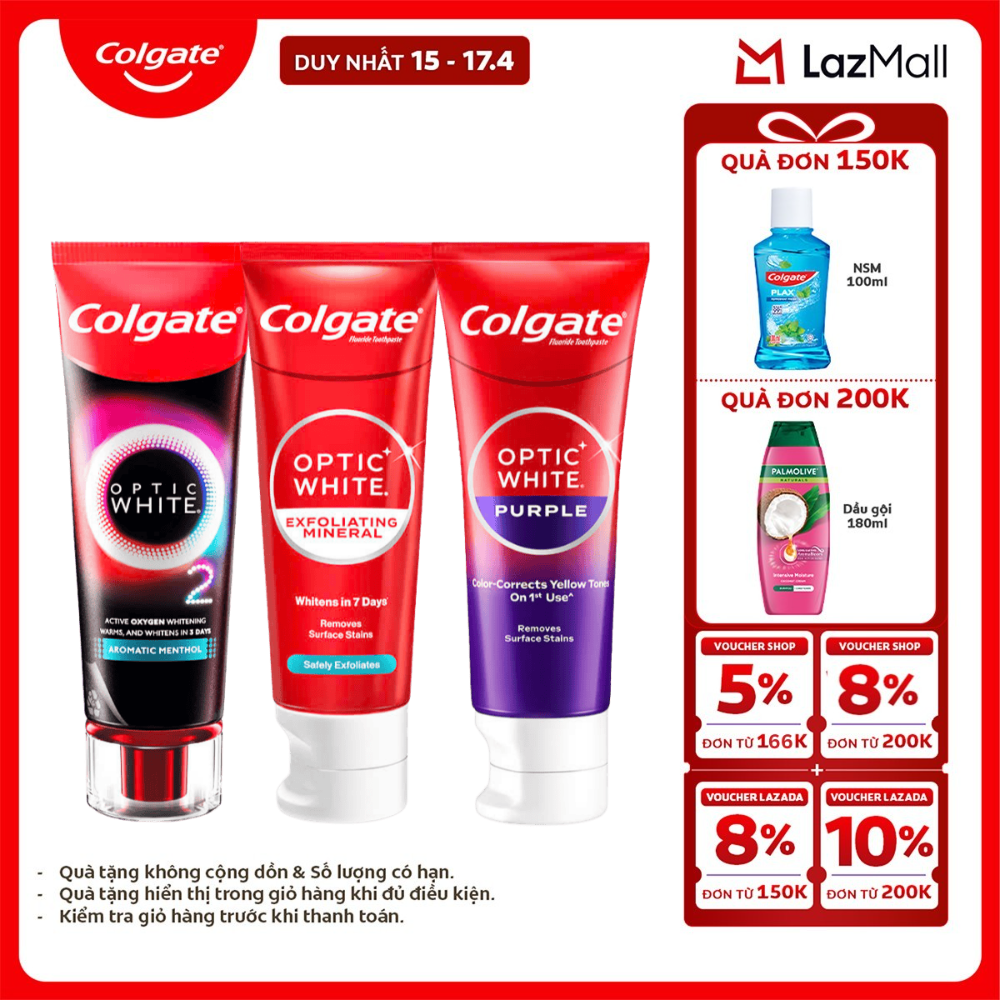 [Chỉ 15-17.4_X2 Voucher giảm đến 18%] Bộ sưu tập các vị kem đánh răng Colgate Optic White