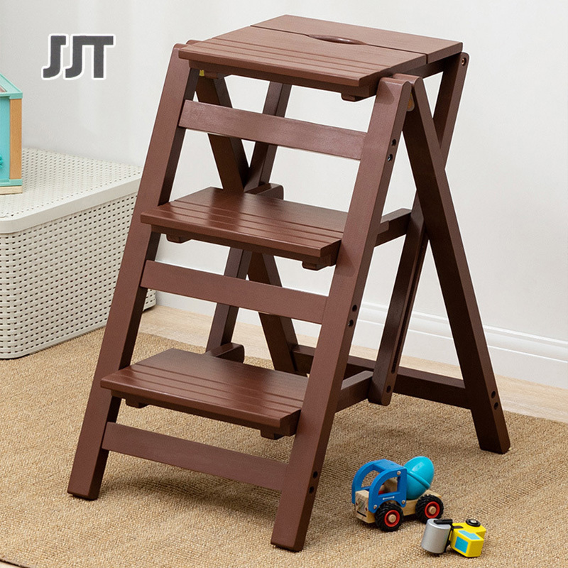 JJT Gỗ đặc gấp Thang ghế hộ gia đình Thang ghế hai mục đích thang phân trong nhà đa chức năng leo bàn đạp cầu thang