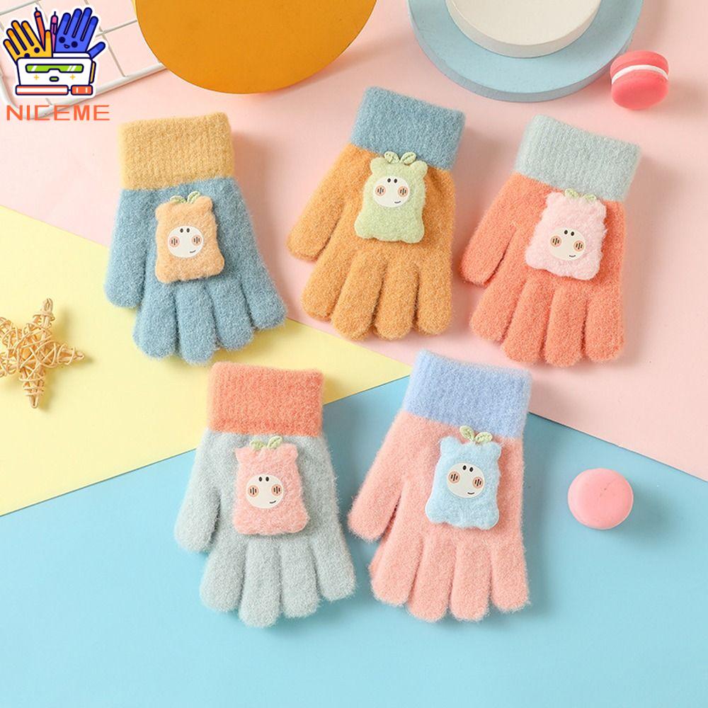 CABINSHOP Thoải mái DệT Kim Ấm Lá Hàn Quốc Phong Cách Màu Sắc tương phản Windproof Lạnh-proof Trẻ em Găng Tay Găng Tay Mùa đông Găng Tay Găng Tay Găng Găng Tay dệt kim