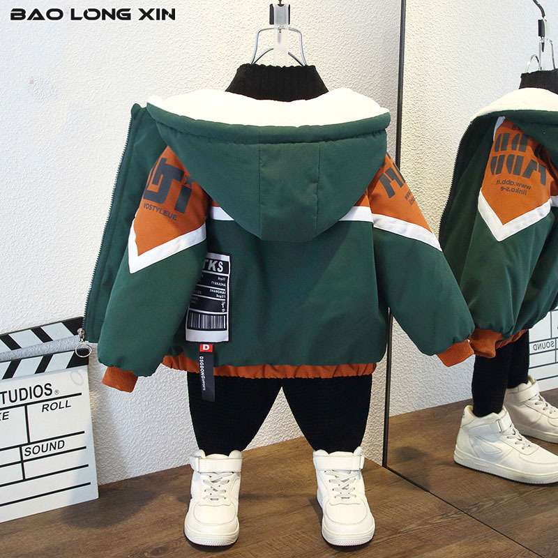 BAOLONGXIN Boys' coats with velvet, baby boys' stylish thickened tops, cotton coats and children's jackets ราคา 476 บาท*ส่งฟรี