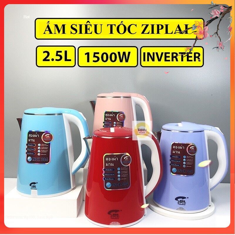 Ấm Siêu Tốc Thái Lan Ziplai 2 Lớp Dung Tích 2,5 Lít.Tốc độ đun sôi cực nhanh với công suất 1500W.Kiểu dáng ấm rất hiện đại sang trọng với thiết kế hình trụ đứng chắc chắn, mạnh mẽ – Dung tích lớn , - ASHAKI