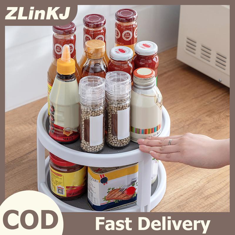 ZLinKJ 360 độ xoay đơn hai lớp gia vị tổ chức không trượt bàn xoay kệ lưu trữ khay cho tủ bếp gia vị đựng thức ăn không gian tiết kiệm