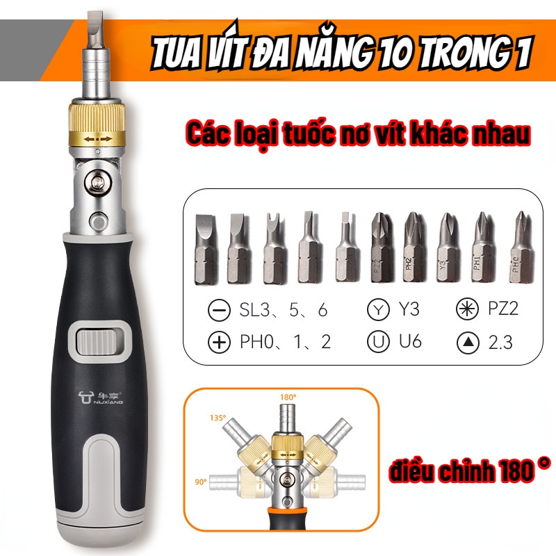 [HÀNG SẴN]Tua vít đa năng hàng Nhật tua vít đa năng trợ lực 180 độ hàng nhật + 10 đầu vít chuyên dụn