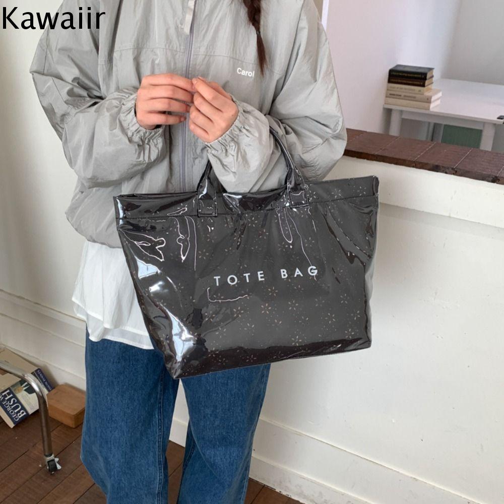KAWAIIR In chữ Túi thạch trong suốt Chống thấm nước Khoét rỗng Túi xách in chữ Dễ thương Dung lượng lớn Túi đi biển Bơi lội