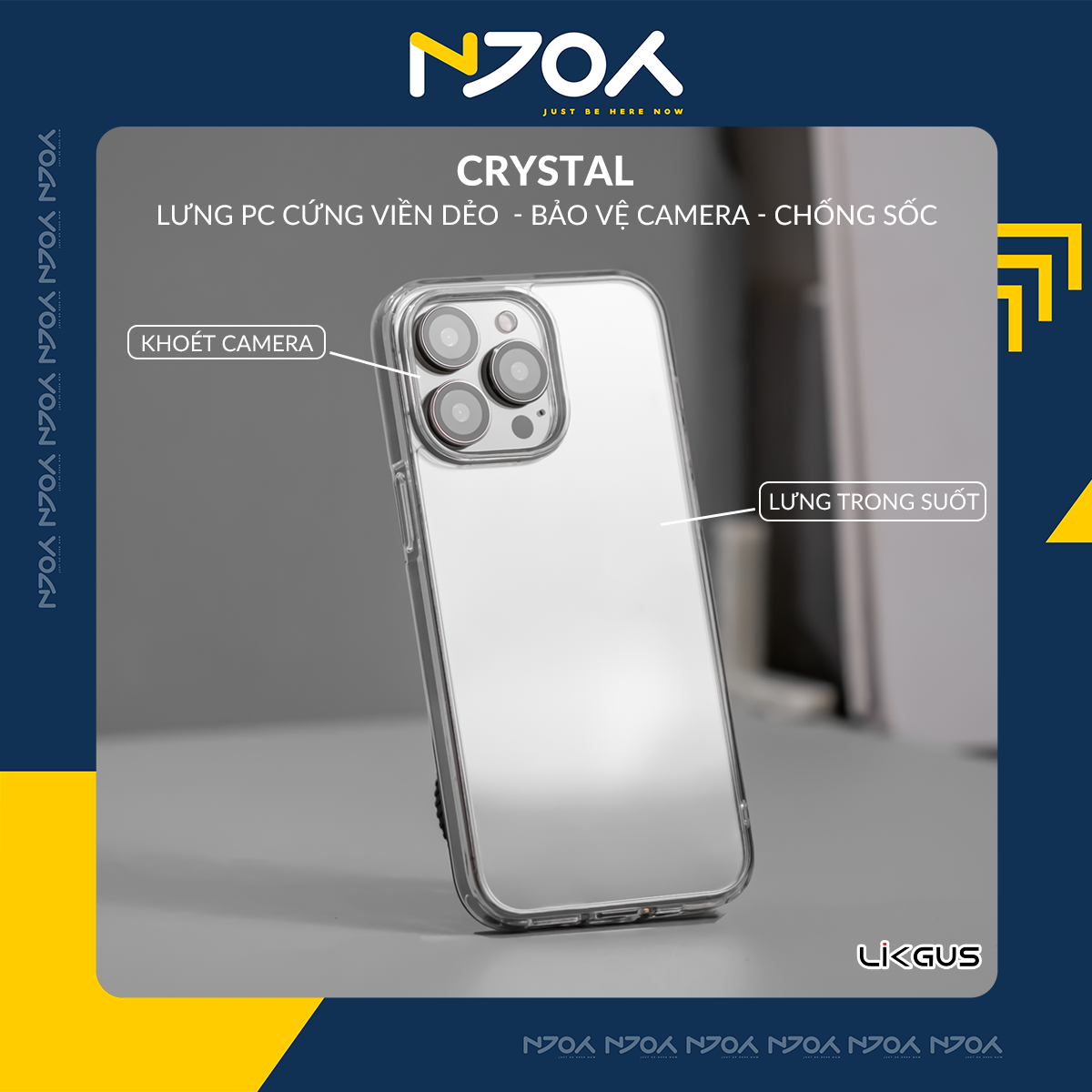 Ốp Lưng iPhone Trong Suốt Likgus Crystal Chống Ố Vàng Bất Tử Bảo Vệ Camera Viền Dẻo Chống Sốc Cho 11 12 13 14 15 Pro Max Njoyshop