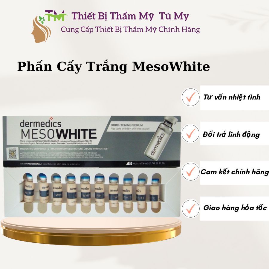 Cấy phấn trắng mesowhite cấy trắng da bật tông, chăm sóc da, đều màu da, mờ thâm mụn - hộp 10 lọ