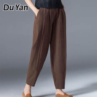 Du YAN quần thường ngày vải lanh rộng kích thước lớn phong cách mới mùa hè cho nữ quần ống rộng vải lanh và cotton