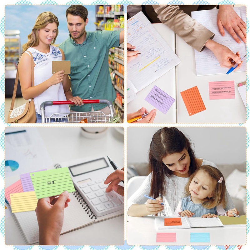 600 Pcs Index Cards with Ring, 3 X 4 Inch Colored A7 Colorful Flash Cards with Ring Underline Study Cards