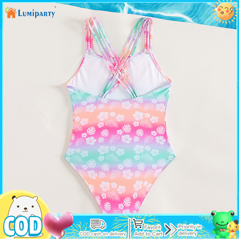 Girls Leotard Swimwear Cross Weave Design Hallow Out Back Sleeveless Infant Girl Swimsuit Set For Bathing Swimming ราคา 179 บาท*ส่งฟรี