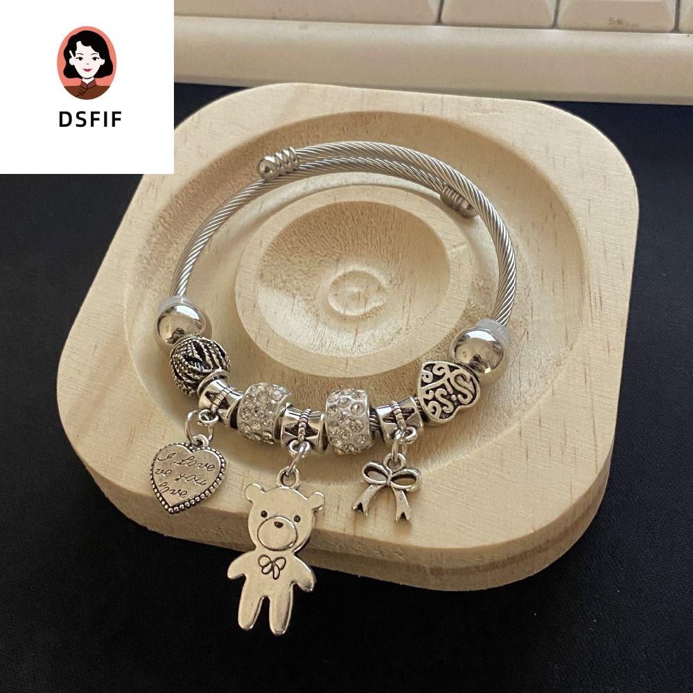 DSFIF Có thể điều chỉnh Vòng tay voi tình yêu màu đen Gấu tình yêu Khoét lỗ Tối giản Bướm Phụ nữ
