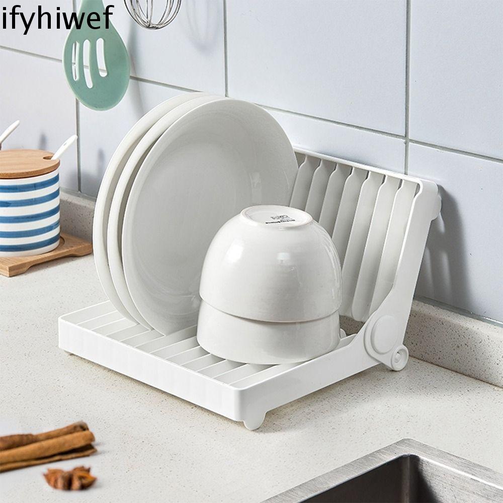 IFYHIWEF Trắng Giá phơi bát đĩa có thể gập lại Có thể gập lại Nhựa Giá để đĩa có thể gập lại Dụng cụ đĩa Sấy khô Nhà bếp