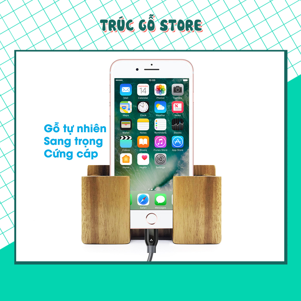 Kệ sạc điện thoại sạc pin dán tường bằng gỗ tự nhiên không cần khoan tường