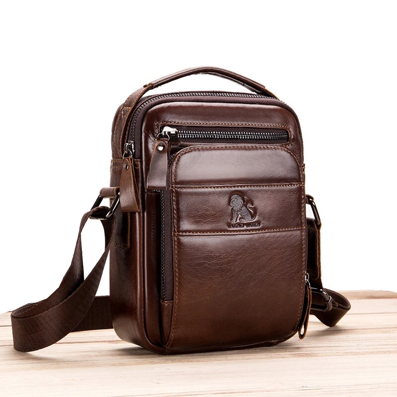 ZZOOI Male Casual Shoulder Bags Genuine Leather Small Messenger Bag Retro totes Handbags Zipper Pocket Multifunctional Crossbody bag ราคา 1,309 บาท*ส่งฟรี