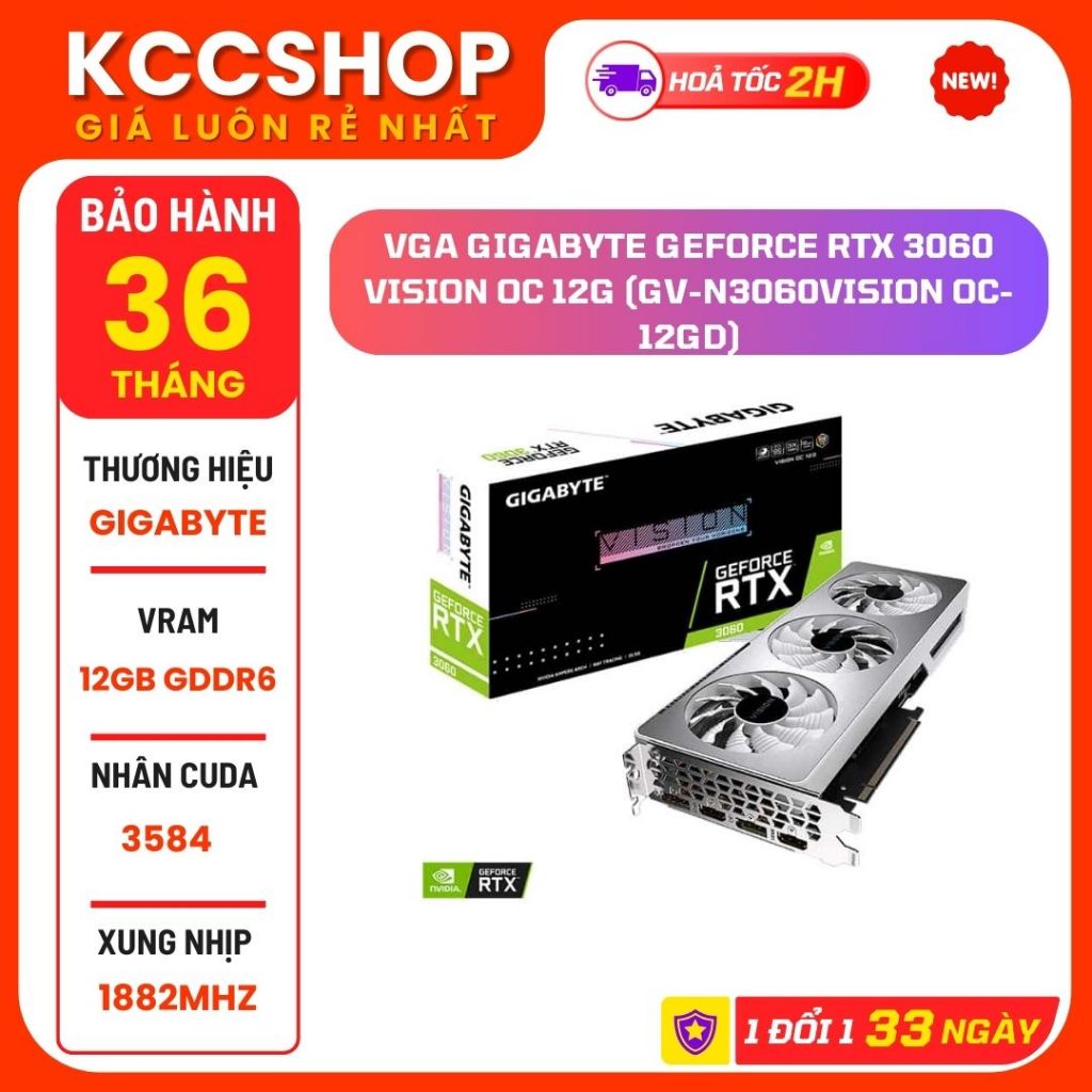 VGA GIGABYTE GeForce RTX 3060 VISION OC 12G GV-N3060VISION OC-12GD - Chính