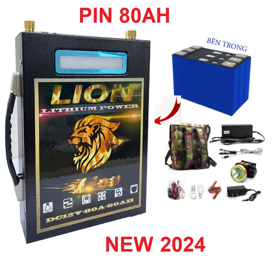 Bình Pin Lithium 12v 80Ah- Pin Lion 12v 80Ah Thế Hệ Mới Có Màn Hình Led