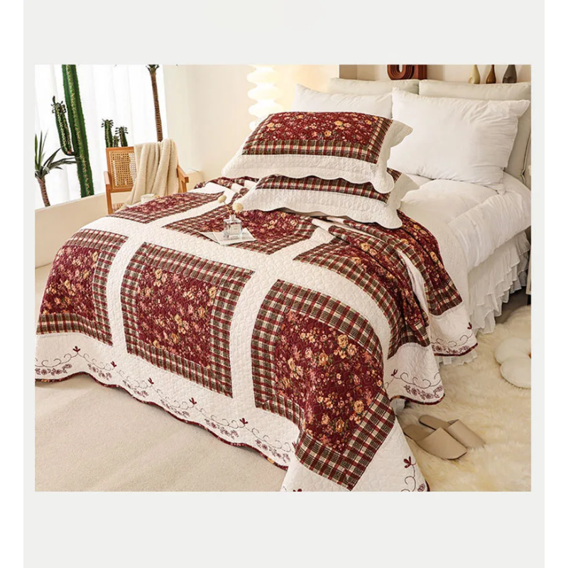 （Neues Produkt）CHAUSUB Neues Patchwork-Quilt-Set aus Baumwolle, 3-teilig, Tagesdecke auf dem Bett, bestickte Bettdecke in Queen-Size-Größe, gesteppter Bettbezug als Bettdekor