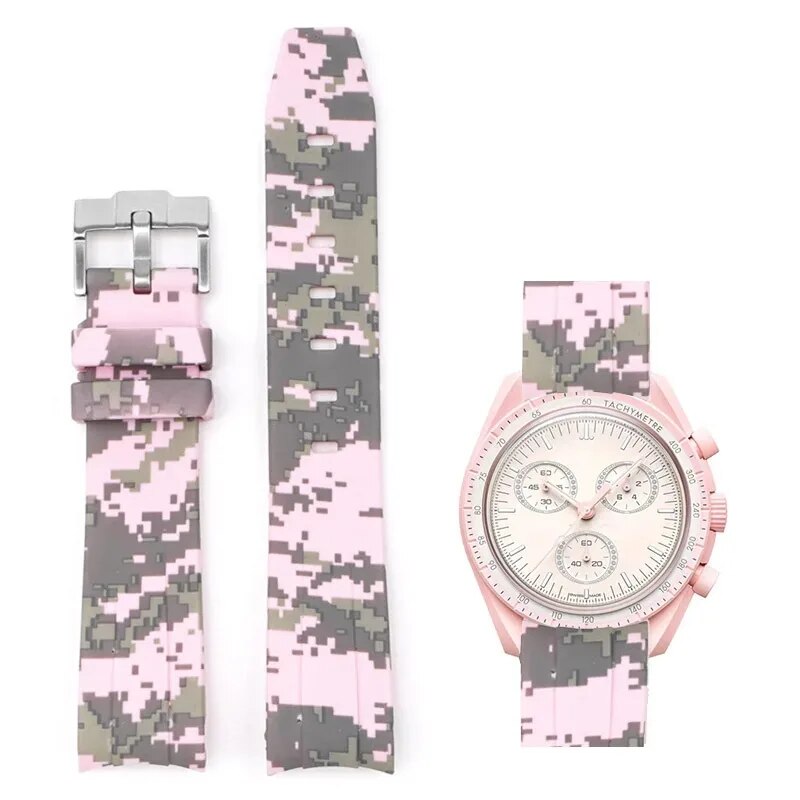 Ngụy trang dây đeo cho Omega cho swatch moonswatch đầu cong cao su silicon Vòng đeo tay nam nữ dây đeo đồng hồ thể thao accessorie 20mm