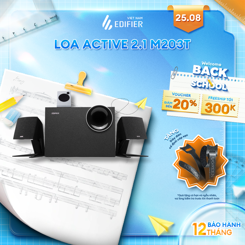Loa active 2.1 edifier m203bt | bluetooth 5.0 | bass 131mm, mid+treble 70mm | bảo hành 12 tháng