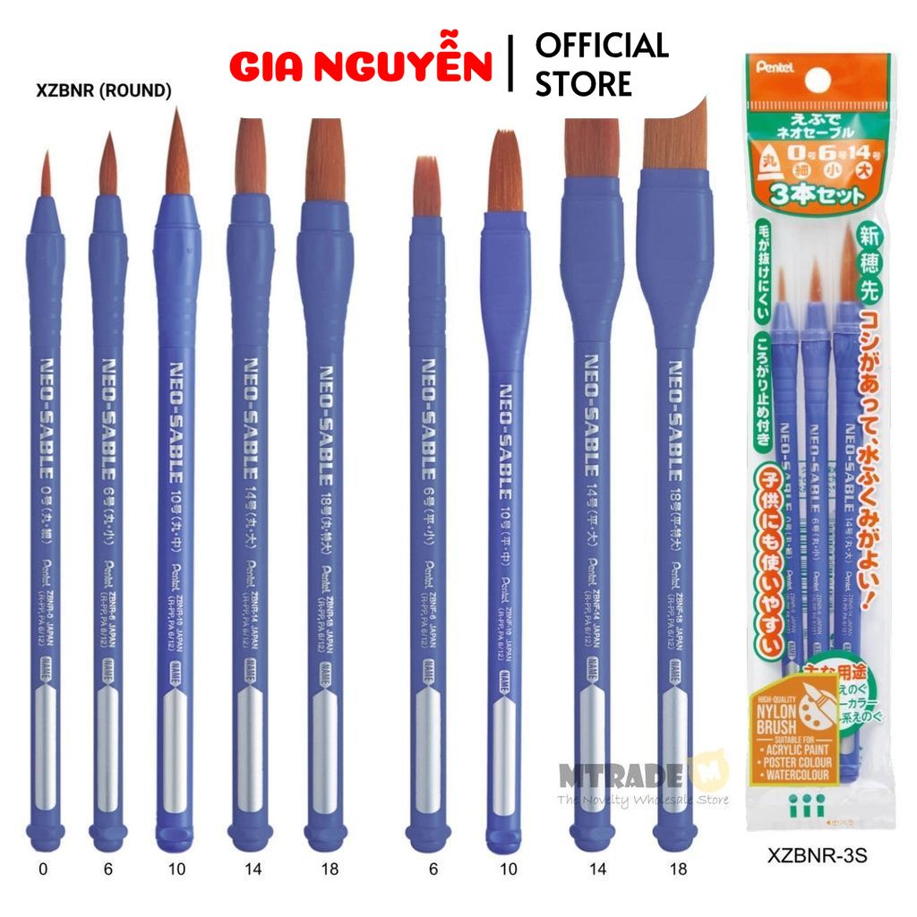 Cọ Vẽ Nylon Neo Sable Cọ Vẽ Pentel Đầu Dẹt Đầu Tròn Cọ Vẽ Lâu Trôi Và Dễ Làm Sạch Gia Nguyễn - Pente