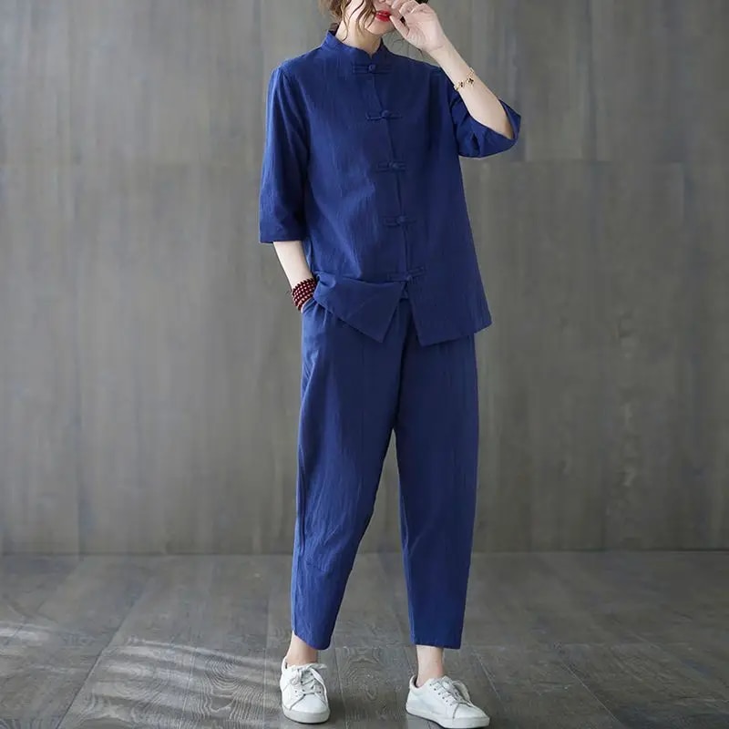 Vintage Ladies Kung Fu Suit Classic Cotton Linen Hanfu Set Traditional Chinese Clothing For Women Breathable Tai Chi Sets