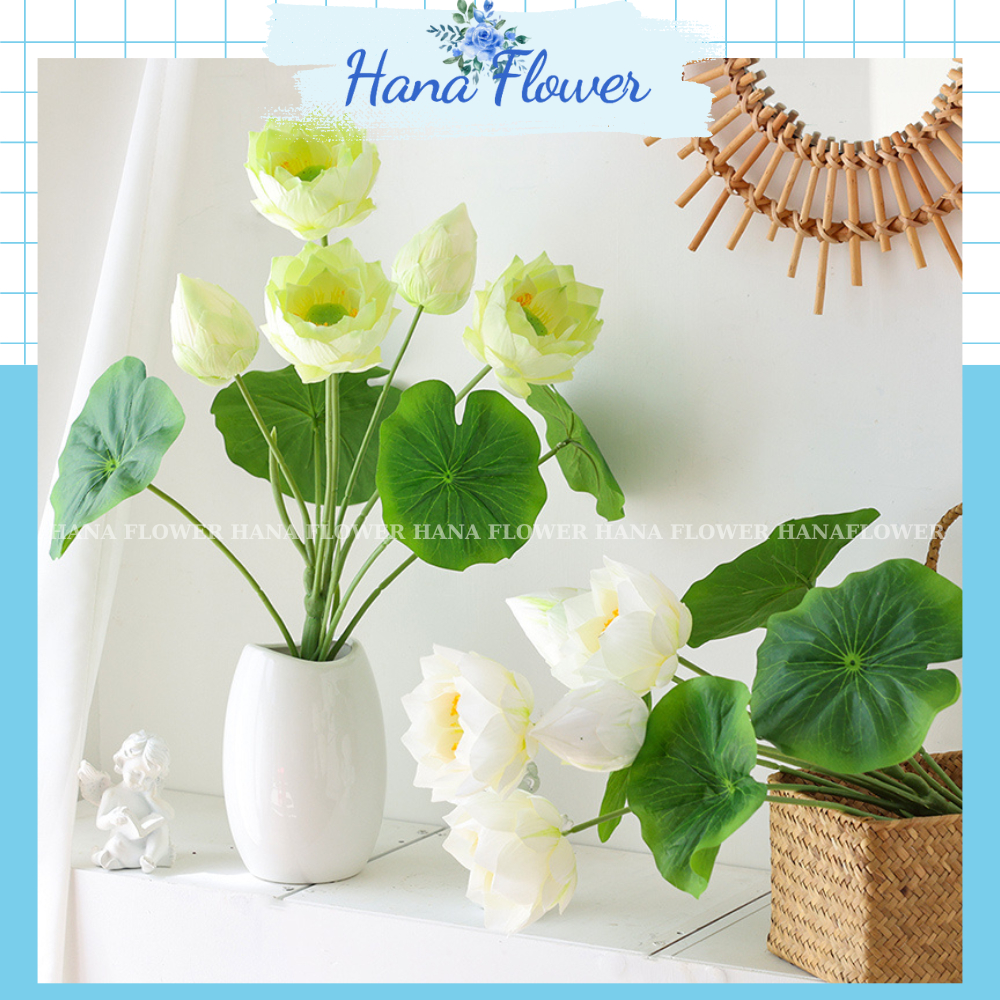 Hoa sen giả, cụm sen Quan Âm lụa 9 nhánh trang trí bàn thờ decor phòng khách - Hana Flower