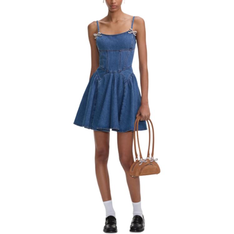 ชุดเดรสแฟชั่นสตรี Self Portrait Slip es ผู้หญิง คอสี่เหลี่ยม สีฟ้าปานกลาง สั้น SS25826SBL