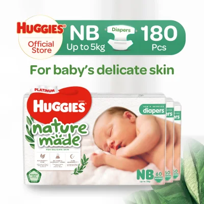 Huggies Platinum Naturemade Tape Diapers Newborn 60pcsx3 - CASE