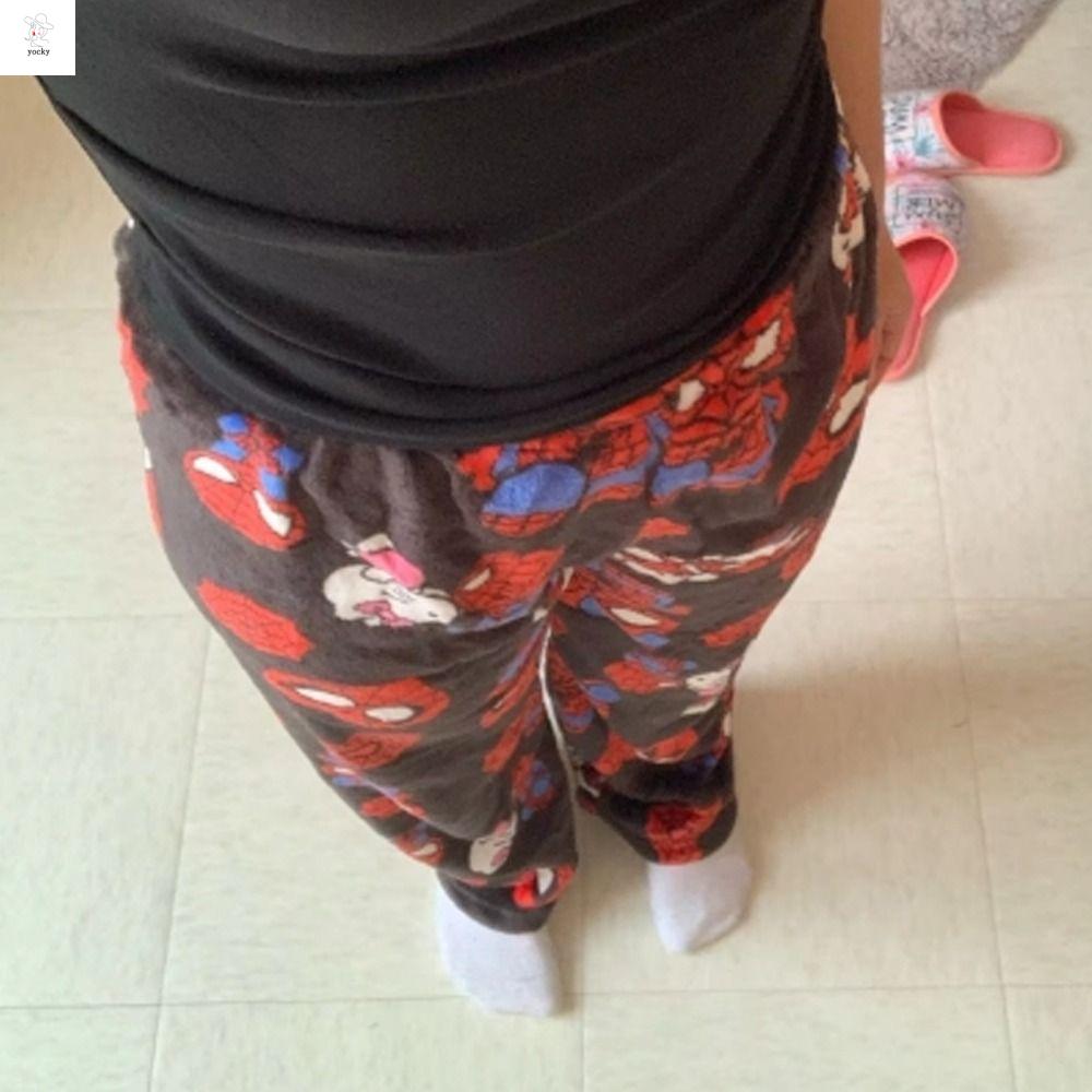 YOCKY Hoạt hình Quần ngủ mèo kitty Nhện Trái tim tình yêu Quần lông cừu mèo Sáng Tạo Vải co giãn Đồ ngủ nữ dày Phụ nữ