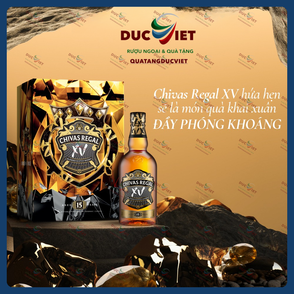 Hộp Rượu Quà Tết 2025 Whisky Chivas Regal 15 YO Nồng Độ Alc 40% 700ml Kèm Hộp và Túi Giấy