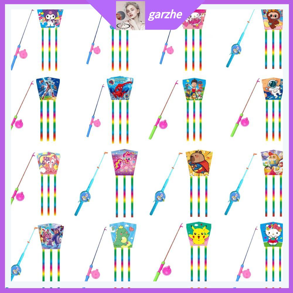 GARZHE24272 Dây diều dài 30 mét Cần câu cá diều Labubu Capybara Dễ bay Đồ chơi bay bằng nhựa  Sanrio Kuromi. Diều hoạt hình Chuyến đi gia đình