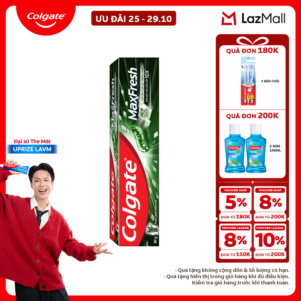 Kem đánh răng Colgate Maxfresh Bamboo Charcoal the mát dài lâu với tinh chất than tre làm trắng răng 90g