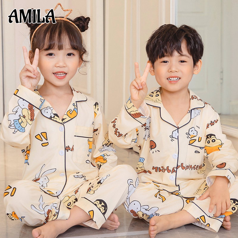 Amila Bộ Đồ pyjama cho bé hoạt hình dễ thương tay dài mùa xuân thu mặc nhà thoải mái cho bé trai và bé gái
