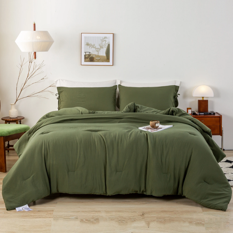 （household） King Sherpa Comforter Set, Soft Quilted Down Alternative Comforter Reversible Duvet with 2 Pillowcases, Olive Green ราคา  5,987 บาท*ส่งฟรี