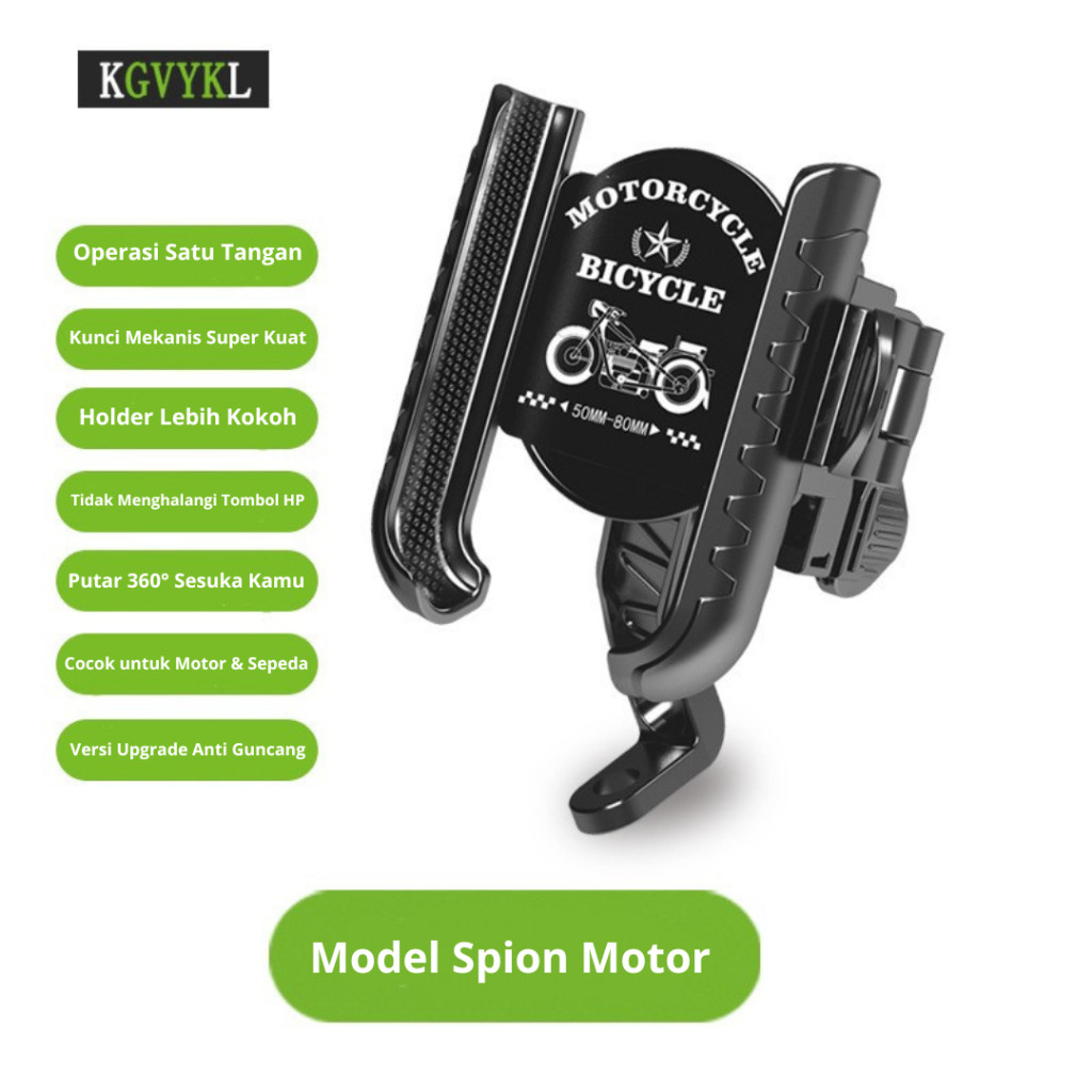 360 ° rear view mirror aluminium motorcycle phone holder | full metal anti vibration motorcycle anti fall bracket for 3-6.5 inch Harga 40,000 rupiah*Gratis Ongkir