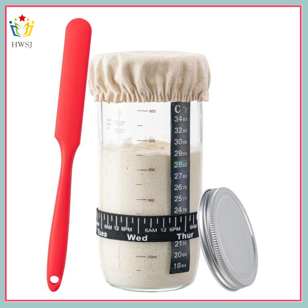HWSJ Kính Bộ dụng cụ khởi động men chua 730ml Có thể tái sử dụng Bình lên men Đa chức năng Miệng rộng Chai lưu trữ thực phẩm Dụng cụ làm bánh