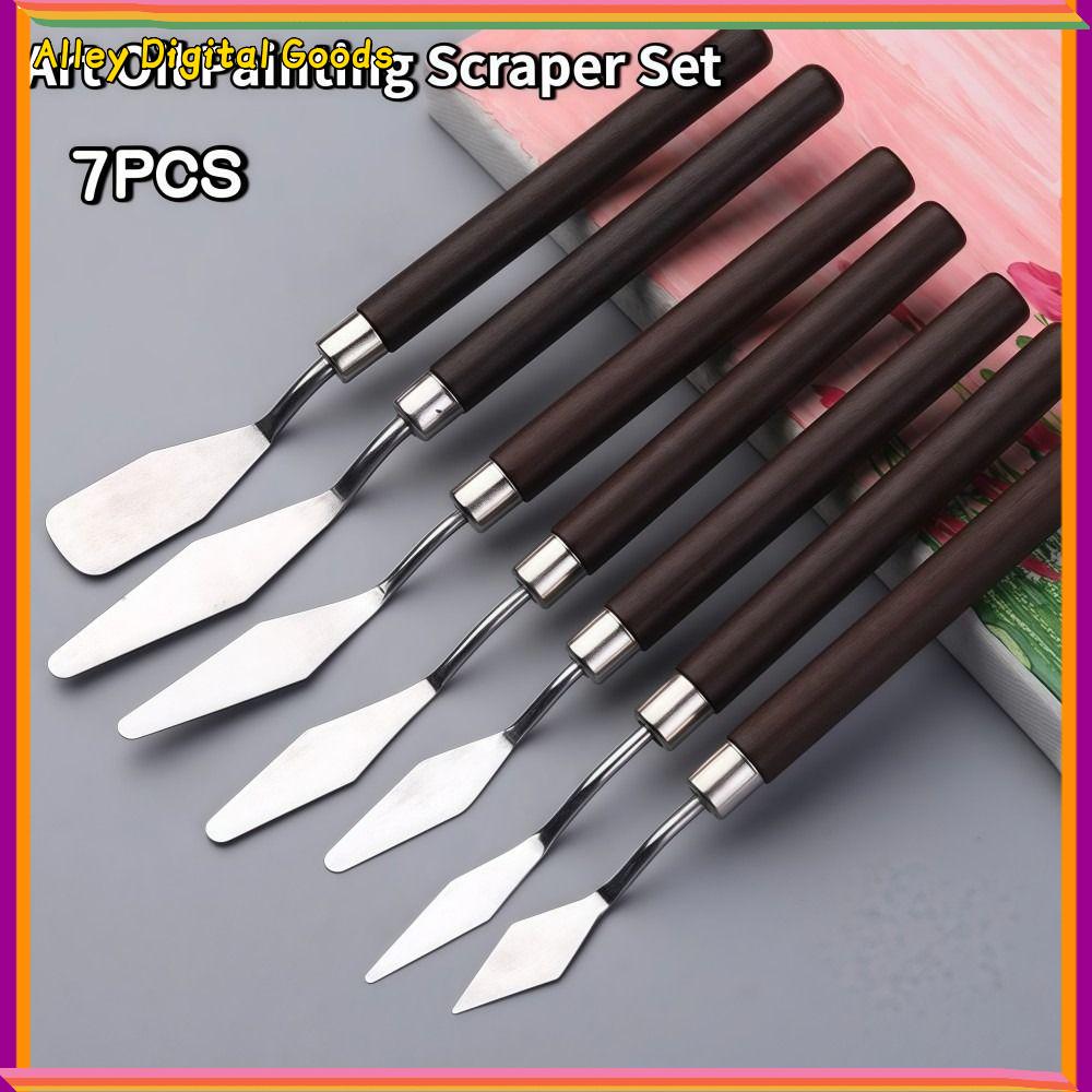 MYTHIS 7PCS Thép không gỉ Bộ cọ vẽ tranh sơn dầu nghệ thuật Nhẹ Bằng gỗ Xẻng trộn sơn màu nước  Ngăn ngừa rỉ sét Bộ cọ vẽ Công cụ vẽ