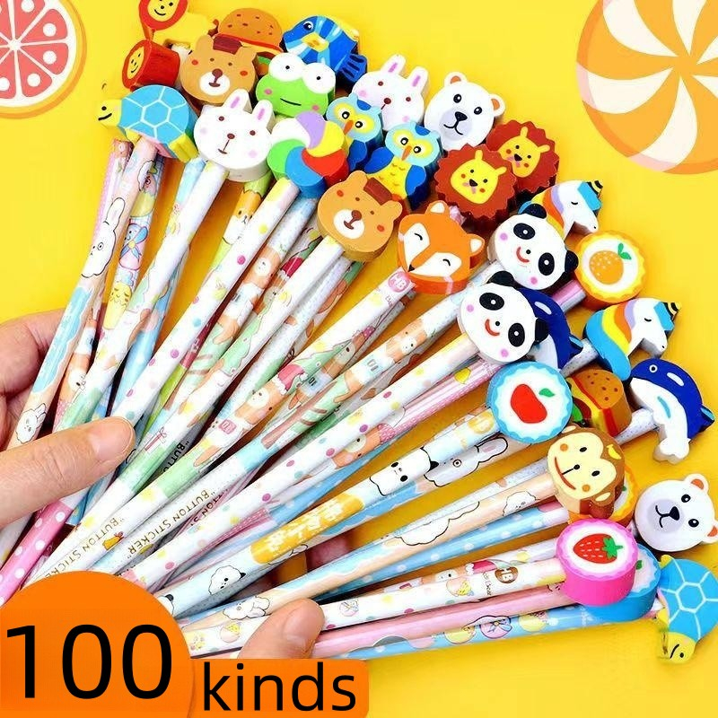 1Pcs Cute Pencil With Eraser Rubber Head Study Cartoon Children Gift Kids School Supplies Stationery
