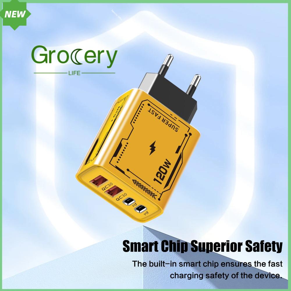 GROCERY LIFE 120W Bộ sạc GaN Sạc cực nhanh Loại-C Bộ sạc điện thoại  Kiểm soát chất lượng 3.0 Bộ sạc laptop Phụ kiện thiết bị di động