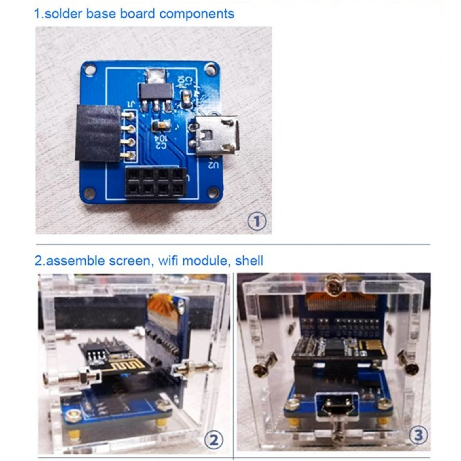 DIY Electronic Clock Kit DIY Clock Timing Module Beautiful Full Transparent Case DC5V Organic Light Emitting Diode HD Display for Office