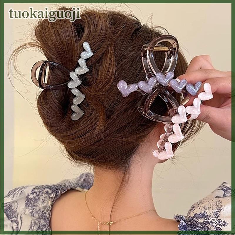 tuokaiguoji Elegant Jelly Heart Hair Claw Clip Acrylic Non Slip Strong Shark Hair Jaw Grab For Women Girls Summer Headdress Accessories