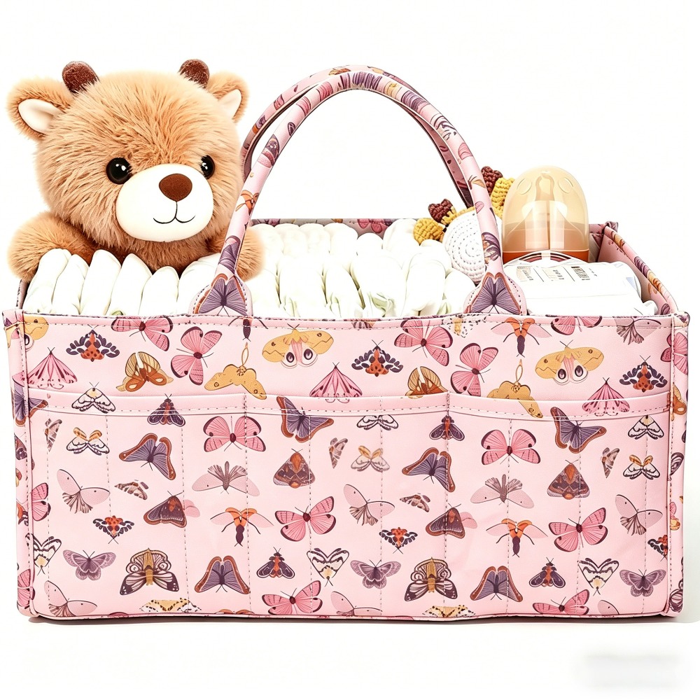 MADEWITH Large Capacity Baby Diaper Caddy Organizer Portable Newborn Essentials Diaper Bag Floral Nursery Storage Basket Gift for Baby Shower