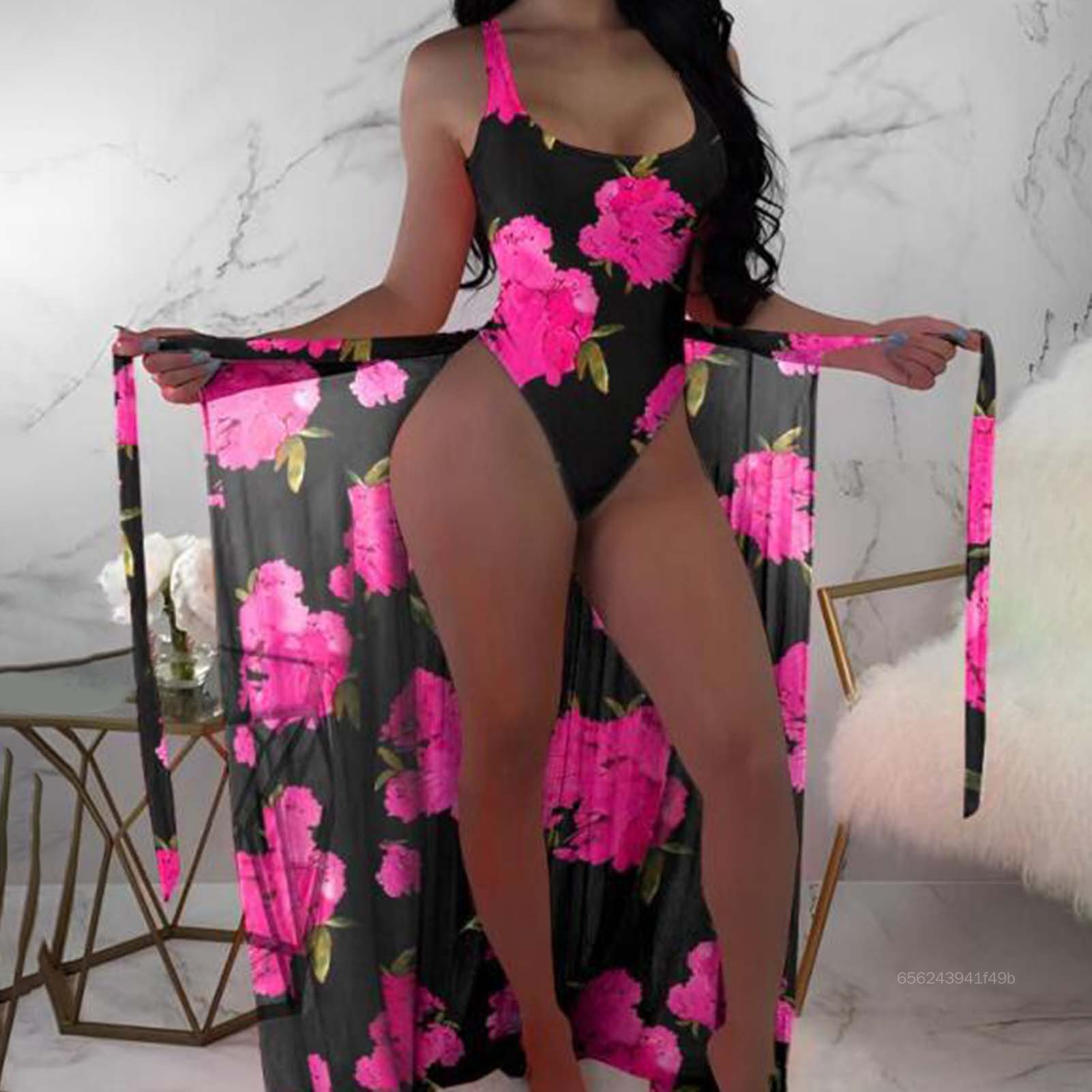 Women's One Piece Swimsuit with Cover Up Wrap Skirt Retro Floral Print Bikini Set for Tropical Vacations Beach Pool High Quality Durable GU-MY