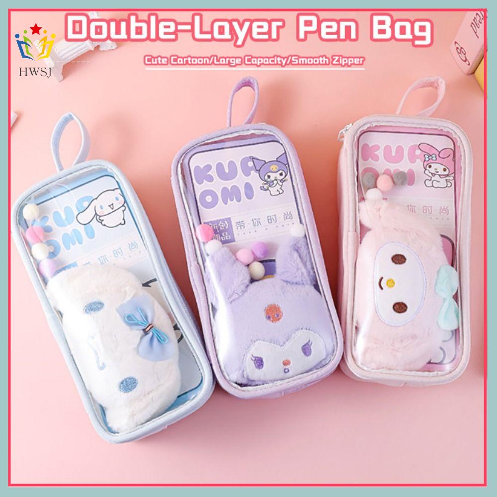 HWSJ Trong suốt Túi đựng bút Hai Lớp Sanrio Hộp Bút Chì Không thấm nước Sức chứa lớn Túi đựng văn phòng phẩm Quà Tặng