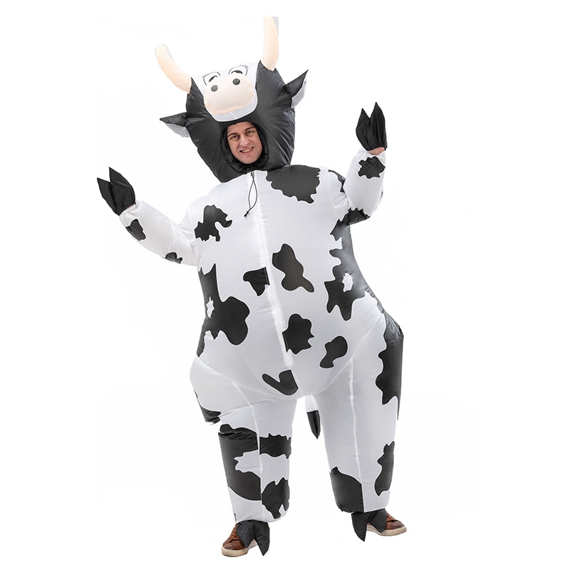 (QAPE) Cute Inflatable Cow Costume Blowing Up Costume Performance Props Full Body Wear-on Costumes Theme Farm Party Costumes