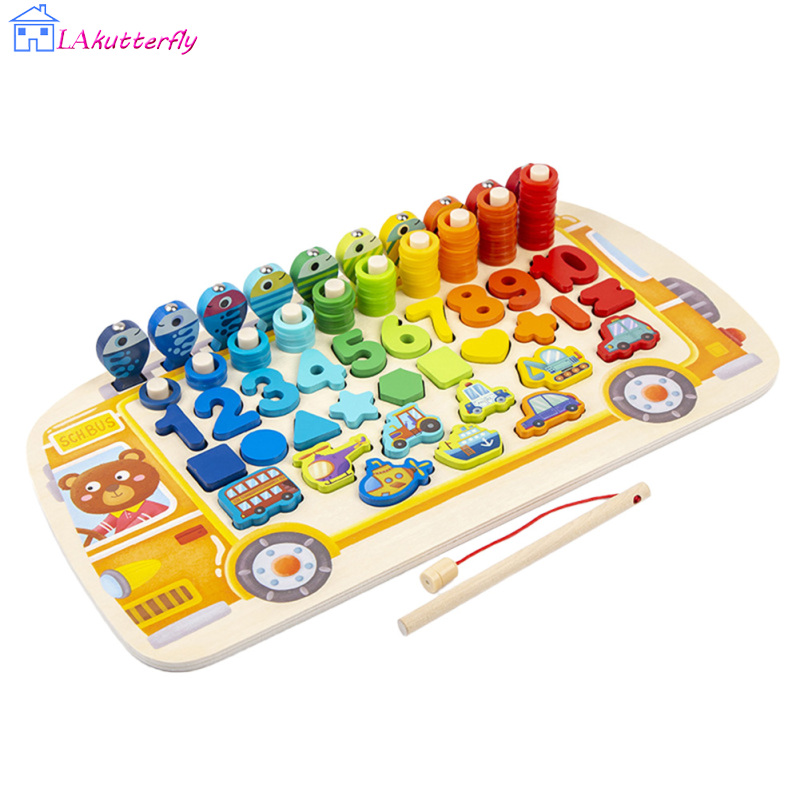 LAkutterfly ready stock Wooden Number Puzzle For Kids Busy School Bus