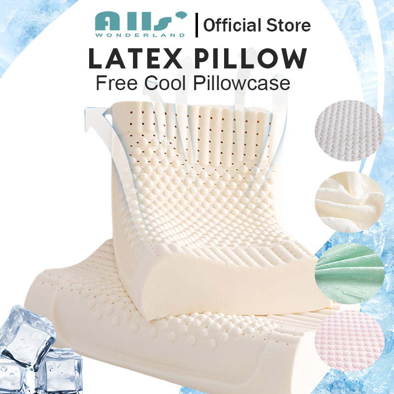 Alls' Wonderland 1pc 40x60cm Latex Cervical Pillow Natural Latex Pillow With Free Cool Pillowcase Solid Color Sleep Pillowcase And Pillowcase ราคา 705 บาท*ส่งฟรี